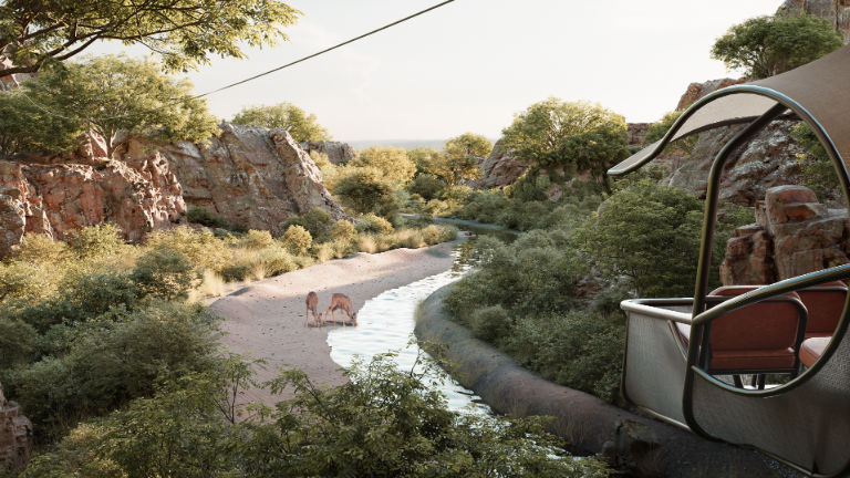 A unique cable-car setup will allow for aerial wildlife viewing.