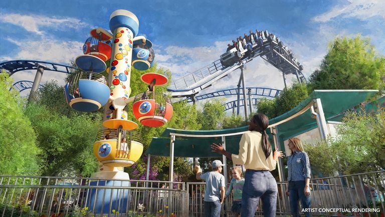 Jurassic World Adventure Camp features the Jurassic World: Cretaceous Coaster and Mr. DNA’s Double Helix Spin rides.