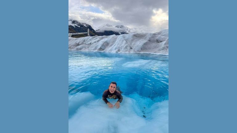 Outbound Heli Tours took advisors to Knik Glacier for an icy dip.